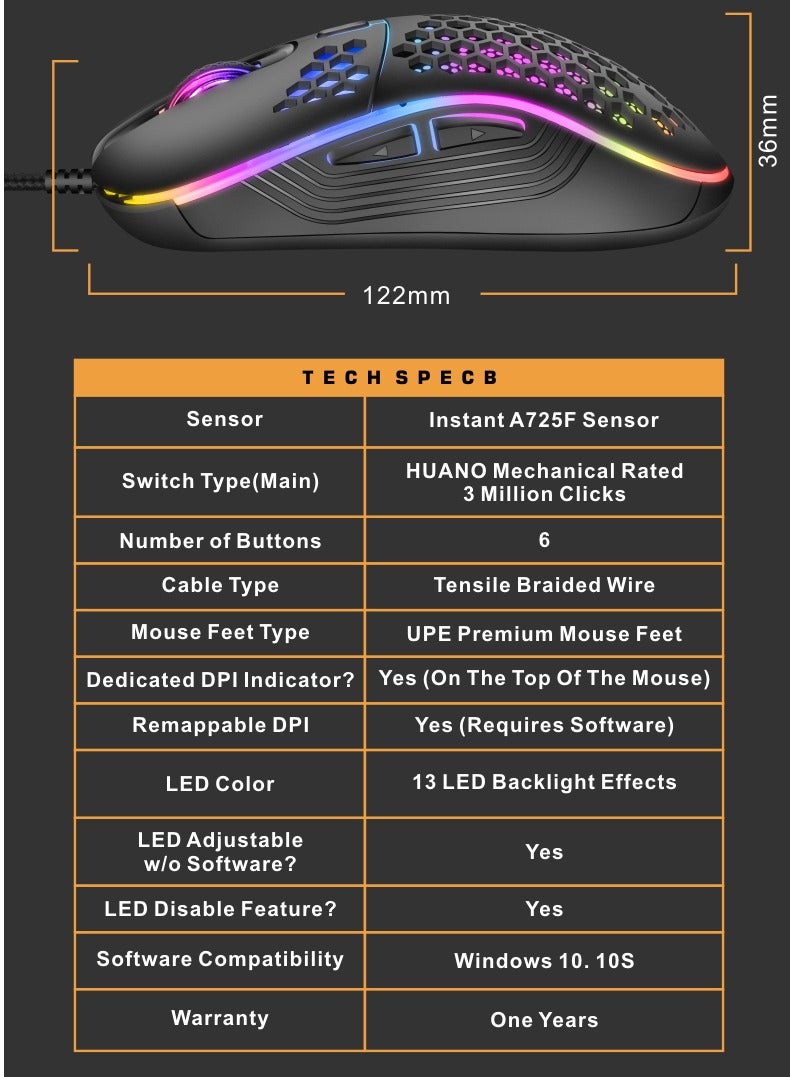 داتا زون ماوس قيمنق سلكي باللون الأسود مع إضاءة RGB – تصميم خفيف الوزن ومثالي للاعبين - Image 4