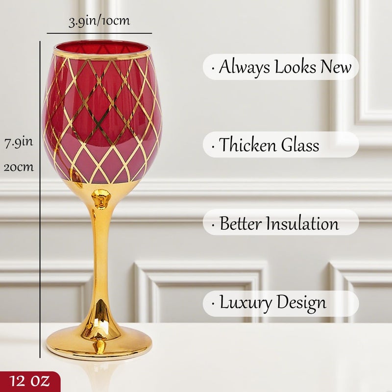 CretFine Red and Gold Wine Glasses Set of 6, Colored Stemmed and Rimmed Decorative Fancy Drinking Glass, for Gifts, Wedding, Thanksgiving, Birthday, Christmas Goblets Glassware Drinkware, 12oz - Image 4