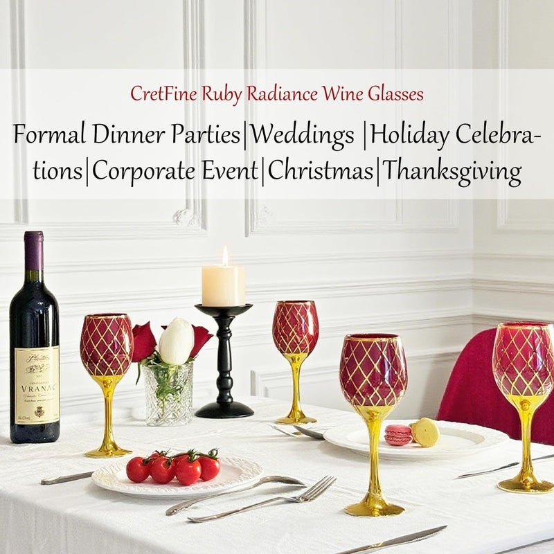 CretFine Red and Gold Wine Glasses Set of 6, Colored Stemmed and Rimmed Decorative Fancy Drinking Glass, for Gifts, Wedding, Thanksgiving, Birthday, Christmas Goblets Glassware Drinkware, 12oz - Image 5