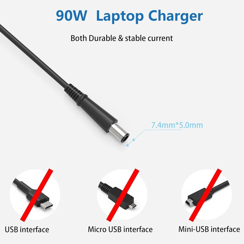 شاحن كمبيوتر محمول 90W 19V 4.74A متوافق مع HP Elitebook 8570p 6930p 8440p 8460p 2540p 2560p 8560p 8540w 8470p 2570p 8540p 2760p 8530w Pavilion G4 G6 G7 M6 DM4 DV4 DV5 DV6 مزود الطاقة - Image 2