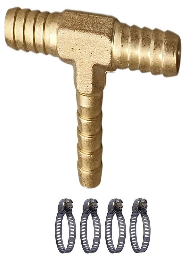 ES EKSAFAR ESEKSAFAR 3-way Brass barb connector Hose Barb Fitting T-Connector for Water/Fuel/Air/Pneumatic and etc (2-Years warranty) (8mm (5/16 inch) T-Way Barb jointer & clamp 4pc) - Image 1