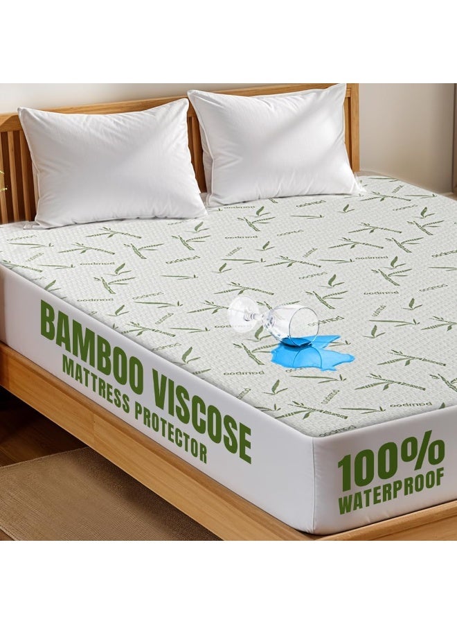 Utopia Bedding Premium Bamboo Waterproof Mattress Protector Queen 340 GSM, Fits 17 Inches Deep, Mattress Cover, Breathable, Fitted Style with Stretchable Pockets - Image 1