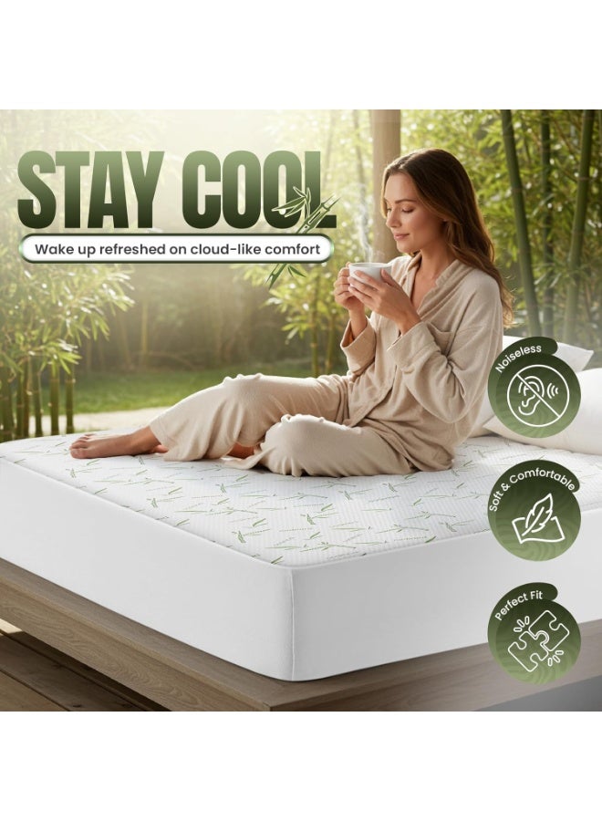 Utopia Bedding Premium Bamboo Waterproof Mattress Protector Queen 340 GSM, Fits 17 Inches Deep, Mattress Cover, Breathable, Fitted Style with Stretchable Pockets - Image 2