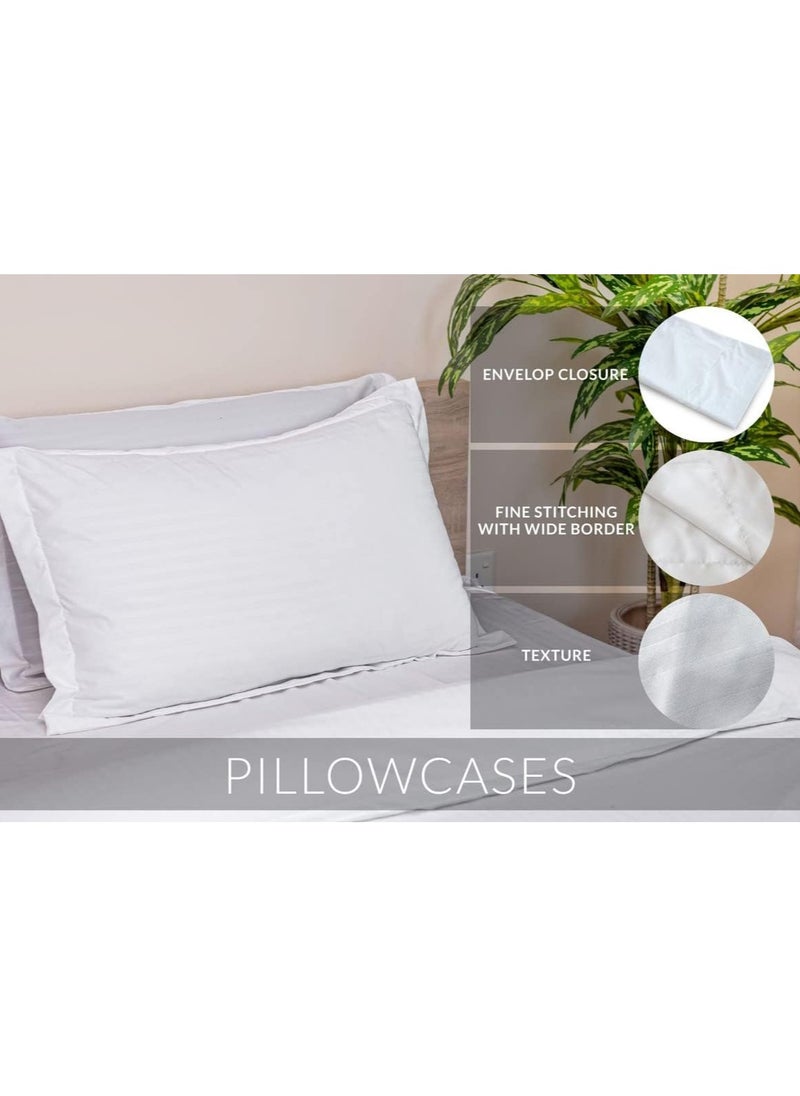 Eworld - 6-Piece Premium King Size Bedding Set, White Striped Design-1 Full/King Size Luxury Bedsheet with Stripped Pattern with 1 Soft Duvet and 4 Pillowcases – Suitable for Home and Hotels - Image 1