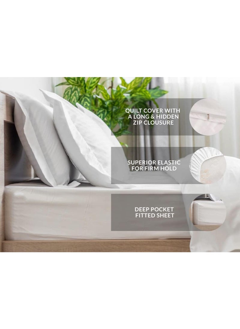 Eworld - 6-Piece Premium King Size Bedding Set, White Striped Design-1 Full/King Size Luxury Bedsheet with Stripped Pattern with 1 Soft Duvet and 4 Pillowcases – Suitable for Home and Hotels - Image 1