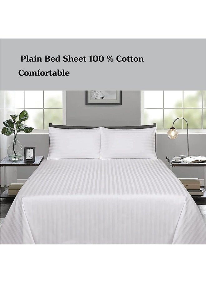 Eworld - 6-Piece Premium King Size Bedding Set, White Striped Design-1 Full/King Size Luxury Bedsheet with Stripped Pattern with 1 Soft Duvet and 4 Pillowcases – Suitable for Home and Hotels - Image 1