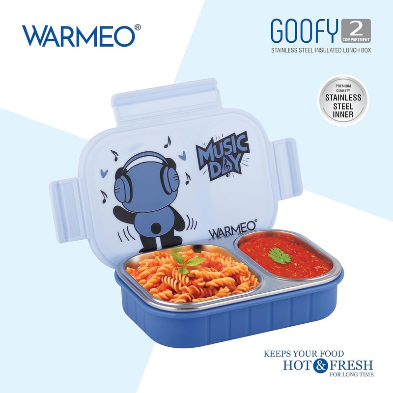 WARMEO صندوق غداء معزول غوفي مع قسمين خالي من BPA، صندوق غداء للأطفال، مثالي للمدرسة، النزهات، المكتب والأنشطة الخارجية - 500 مل أزرق، فولاذ مقاوم للصدأ - Image 3