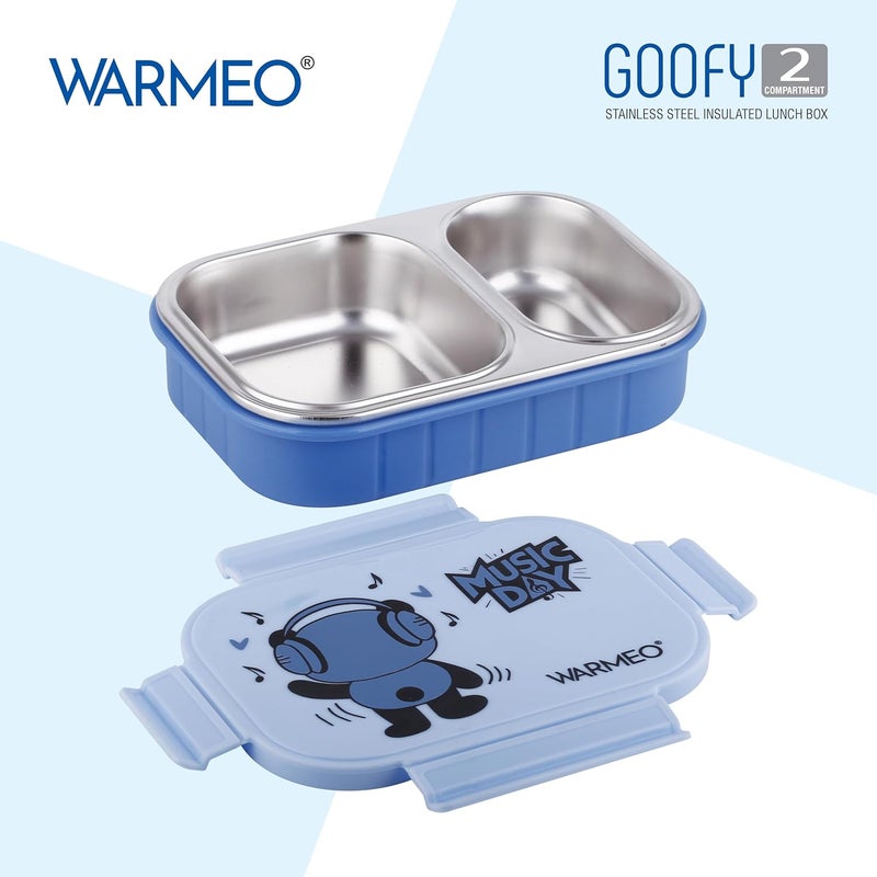 WARMEO صندوق غداء معزول غوفي مع قسمين خالي من BPA، صندوق غداء للأطفال، مثالي للمدرسة، النزهات، المكتب والأنشطة الخارجية - 500 مل أزرق، فولاذ مقاوم للصدأ - Image 4