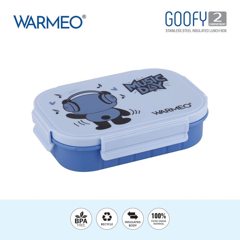 WARMEO صندوق غداء معزول غوفي مع قسمين خالي من BPA، صندوق غداء للأطفال، مثالي للمدرسة، النزهات، المكتب والأنشطة الخارجية - 500 مل أزرق، فولاذ مقاوم للصدأ - Image 2