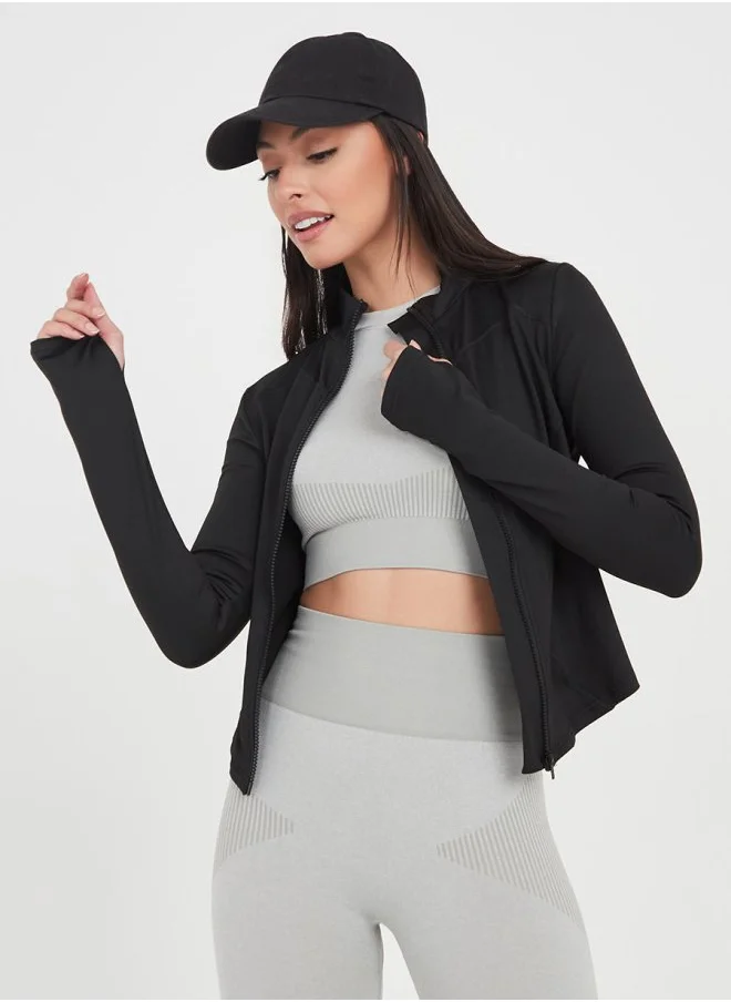 ستايلي Thumbhole Long Sleeves Piped Fitting Activewear Jacket