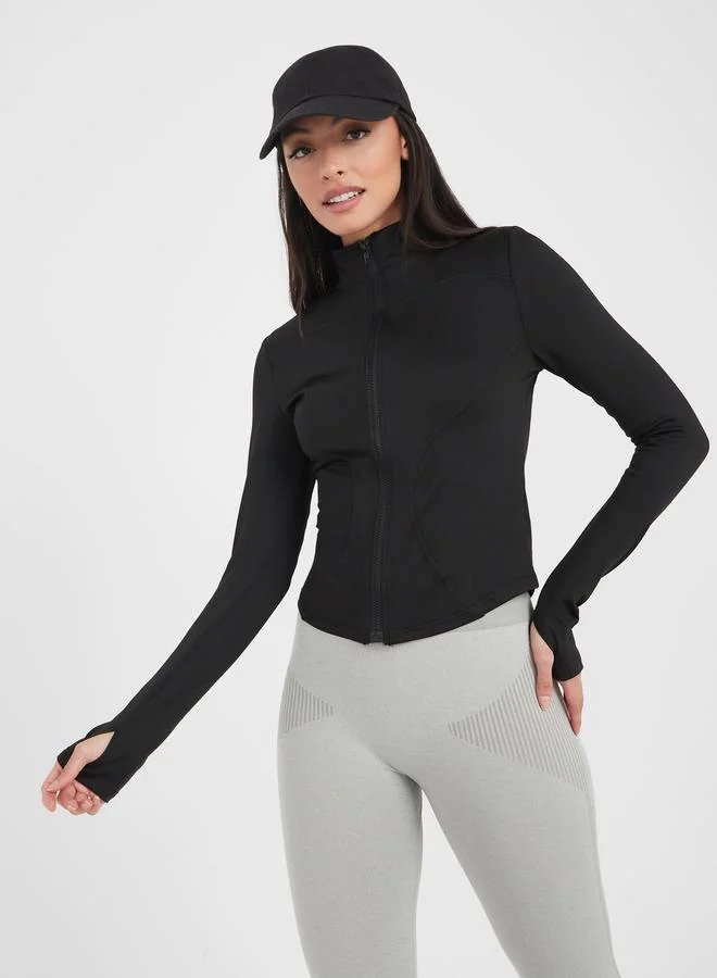 Thumbhole Long Sleeves Piped Fitting Jacket