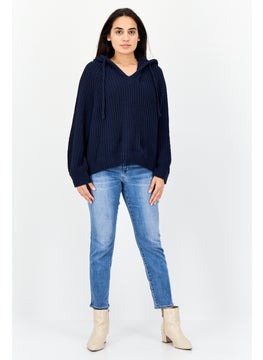 Aerie Women Crochet Hooded Sweater, Navy  - Image 2
