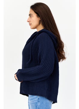 Aerie Women Crochet Hooded Sweater, Navy  - Image 4