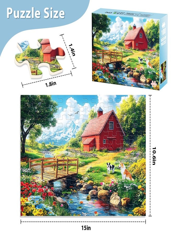 أحجية جياسيرو المكونة من 100 قطعة للأطفال من عمر 4-6 سنوات و8-10 سنوات، أحجية ريفية للمزرعة للأطفال والكبار، ألعاب تعليمية ممتعة، أحجيات كبيرة الحجم لكبار السن، هدية رائعة للأنشطة العائلية للأطفال - Image 4
