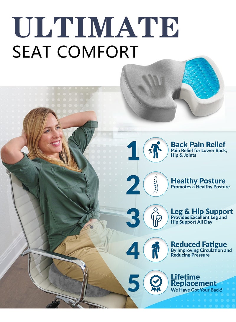 Meishida Gel Enhanced Seat Cushion, Memory Foam Seat, Sciatica, Hip, Coccyx Pain Relief Desk Chair Cushion for Long Sitting, Back Support for Office Worker, Car Drivers - Grey - Image 2