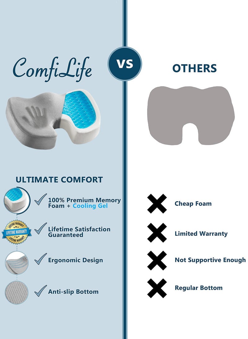 Meishida Gel Enhanced Seat Cushion, Memory Foam Seat, Sciatica, Hip, Coccyx Pain Relief Desk Chair Cushion for Long Sitting, Back Support for Office Worker, Car Drivers - Grey - Image 5