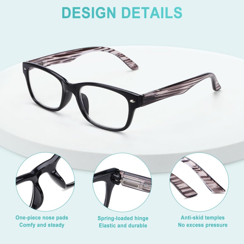 Bloexclu 6 Pack Reading Glasses For Women Men Blue Light Blocking Spring Hinge Computer Readers  Anti Eyestrain/Glare (6 Mixed C1  1  Diopters) - Image 3