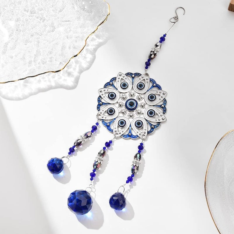 MENGSOOD Evil Eye Car Hanging Ornament,Blue Evil Eye for Rear View Mirror Evil Eye Decor Good Luck Charm Window Hanging Sun Catcher Decor Car Amulet Ornament for Protection & Blessing (Flower) - Image 2