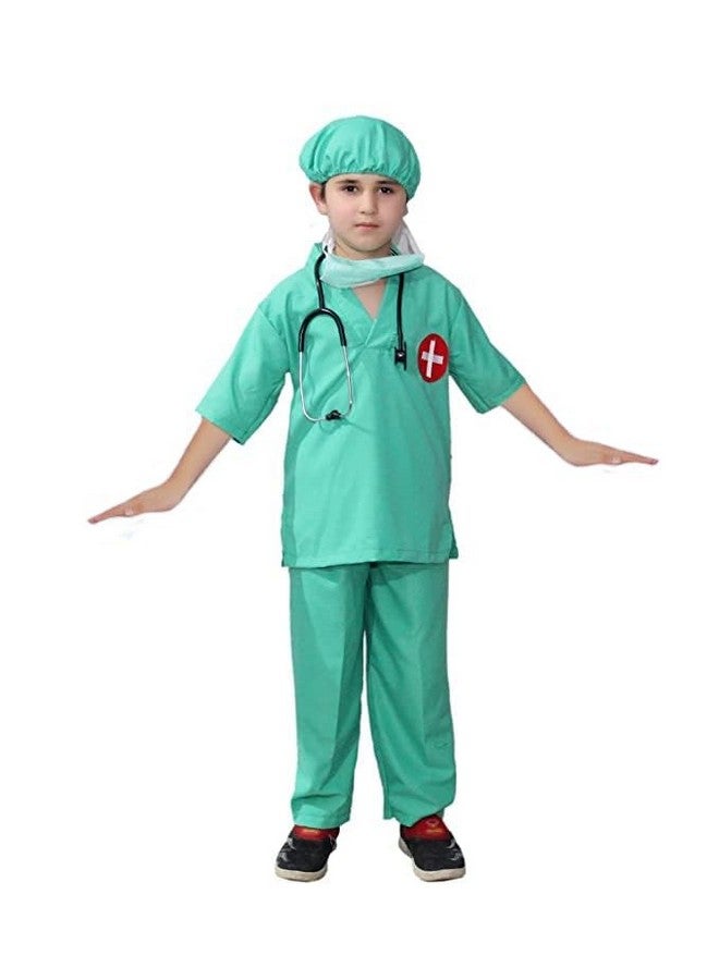 Kaku Fancy Dresses Kaku Fancy Dresses Polyester Our Community Helper Dr Surgeon Costume For Kids | Dr Surgeon Green Shirt, Pant With Stethoscope For Boys & Girls -5-6 Years  - Image 1