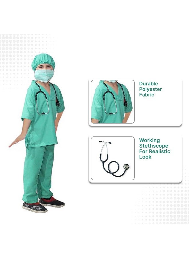 Kaku Fancy Dresses Kaku Fancy Dresses Polyester Our Community Helper Dr Surgeon Costume For Kids | Dr Surgeon Green Shirt, Pant With Stethoscope For Boys & Girls -5-6 Years  - Image 2