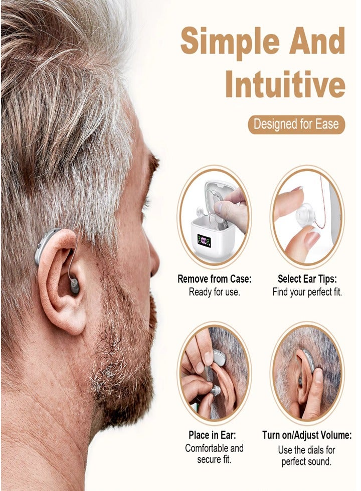 New hearing aid for seniors, noise reduction, amplifier, with LED charging case, suitable for moderate to severe hearing loss (silver) - Image 2
