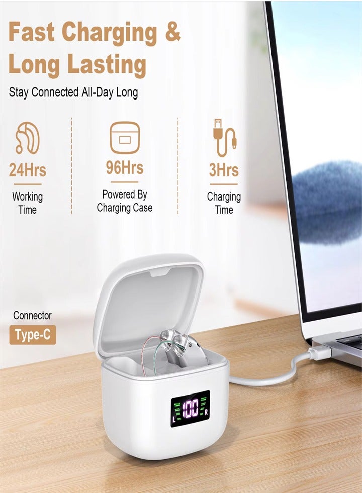 New hearing aid for seniors, noise reduction, amplifier, with LED charging case, suitable for moderate to severe hearing loss (silver) - Image 3