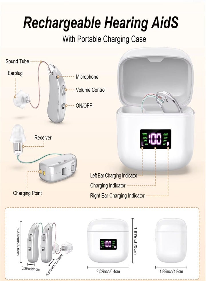 New hearing aid for seniors, noise reduction, amplifier, with LED charging case, suitable for moderate to severe hearing loss (silver) - Image 5