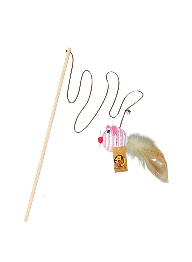 عصا إثارة خشبية للقطط والقطط الصغيرة (عصا جرذان دائرية) | عصا إثارة تفاعلية للقطط مع فأر من الجوت للإثارة واللعب والتمرين (الحجم: 40 سم) - Image 1