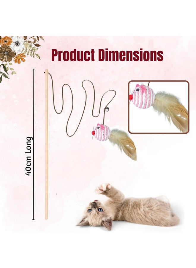 عصا إثارة خشبية للقطط والقطط الصغيرة (عصا جرذان دائرية) | عصا إثارة تفاعلية للقطط مع فأر من الجوت للإثارة واللعب والتمرين (الحجم: 40 سم) - Image 2