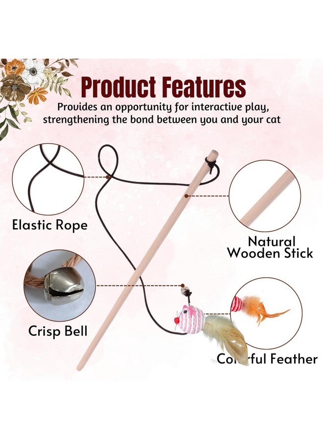 عصا إثارة خشبية للقطط والقطط الصغيرة (عصا جرذان دائرية) | عصا إثارة تفاعلية للقطط مع فأر من الجوت للإثارة واللعب والتمرين (الحجم: 40 سم) - Image 3