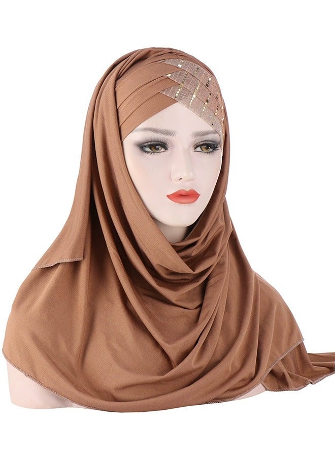 أخبار حجاب جاهز للارتداء للنساء، حجاب إسلامي فوري للنساء، وشاح إسلامي لامع بالترتر، حجاب ناعم أنيق، غطاء رأس طويل، أوشحة ملفوفة - Image 1