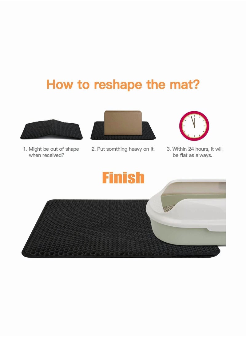 HQ - Pet Cat Litter Mat Double-Layer Sand Cat Mats for Cat Litter box Non-slip Waterproof Pet Bed Foldable Trapper Mats Easy Clean Large Size Foldable (Black) - Image 1