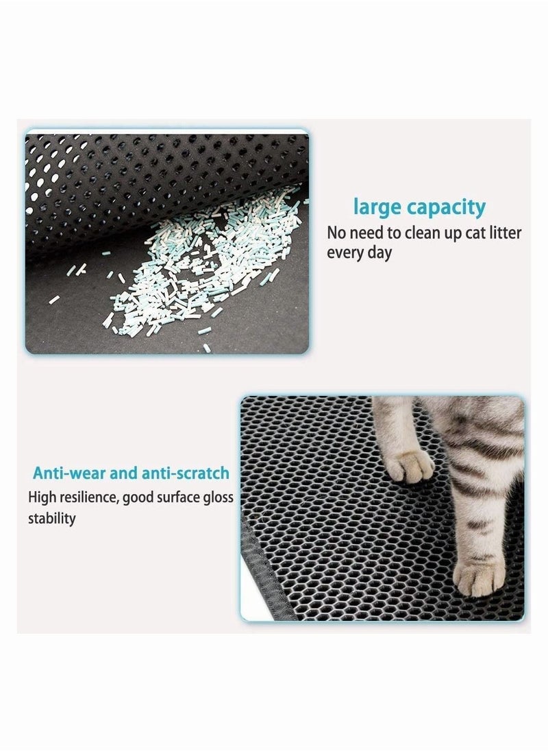 HQ - Pet Cat Litter Mat Double-Layer Sand Cat Mats for Cat Litter box Non-slip Waterproof Pet Bed Foldable Trapper Mats Easy Clean Large Size Foldable (Black) - Image 1