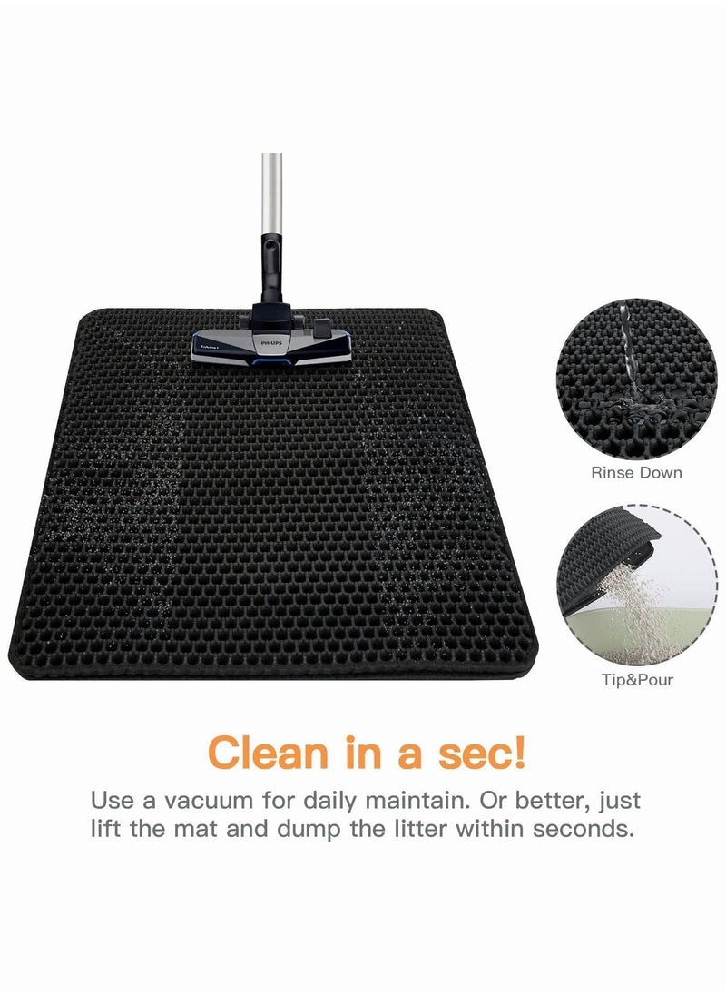 HQ - Pet Cat Litter Mat Double-Layer Sand Cat Mats for Cat Litter box Non-slip Waterproof Pet Bed Foldable Trapper Mats Easy Clean Large Size Foldable (Black) - Image 1
