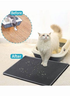 HQ Pet Cat Litter Mat Double-Layer Sand Cat Mats for Cat Litter box Non-slip Waterproof Pet Bed Foldable Trapper Mats Easy Clean Large Size Foldable (Black)  - Image 1