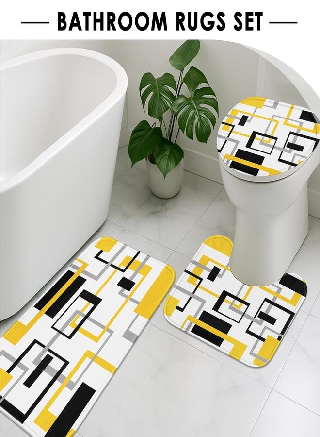 ArtSocket Geometric Yellow and Gray Bathroom Set with Shower Curtain Rugs Accessories, Black and Gray Modern Shower Curtain, Yellow Bathroom Decor 4 Pcs - Image 5
