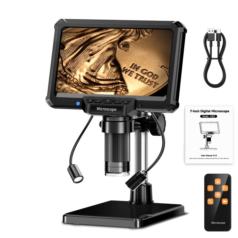 7 Inch IPS Digital Microscope 16MP 1000X Ultra-Precise Focusing Camera 1080P Video Microscope 8 LED Lights for Coin PCB Plants - Image 2