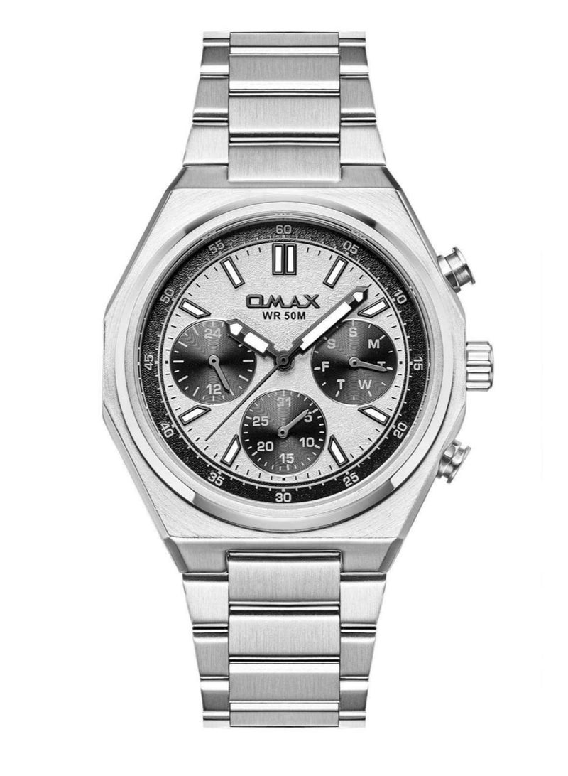 Omax Men's Stainless Steel Wrist Watch, Silver-Tone, Water Resistant 50M - Image 1