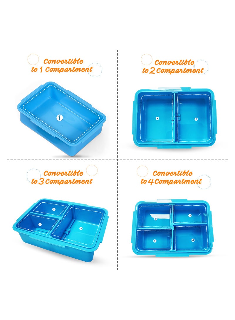 Eazy Kids طقم صندوق غداء للأطفال Eazy وزجاجة ماء Tritan مع غطاء شرب 2 في 1 وفتحات شرب جوسوم - أزرق - Image 4