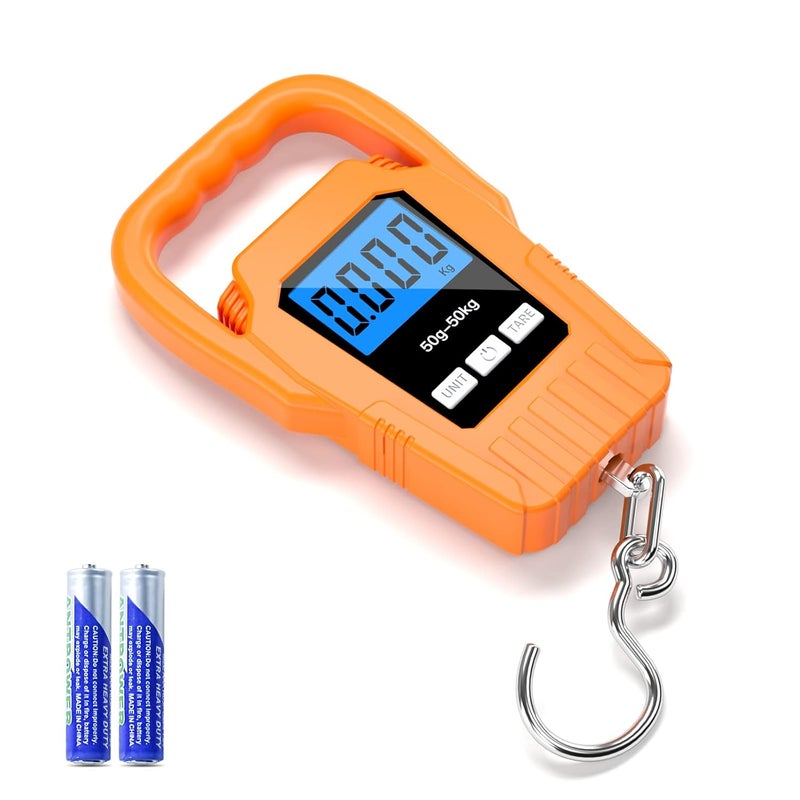 SKEAP Digital Fish Scale Hanging Scale Fishing Scale,110lb/50kg Luggage Scale,Upgrade Large Handle & Backlit LCD Display, Electronic Balance Digital Fishing Postal Scale,Orange,Fishing Gifts for Men - Image 1