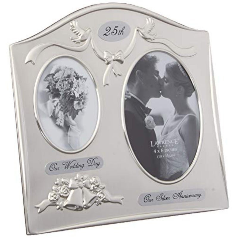 590043 Satin Silver and Brass Plated 2 Opening Picture Frame - 25th Anniversary Design - Image 3