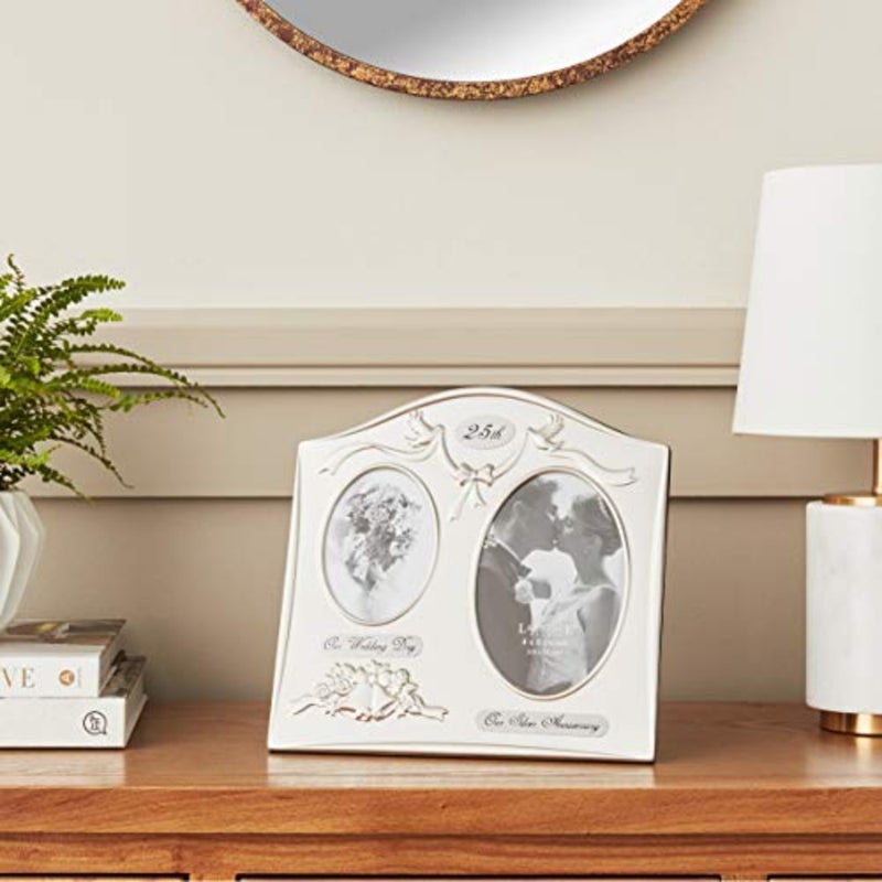 590043 Satin Silver and Brass Plated 2 Opening Picture Frame - 25th Anniversary Design - Image 2
