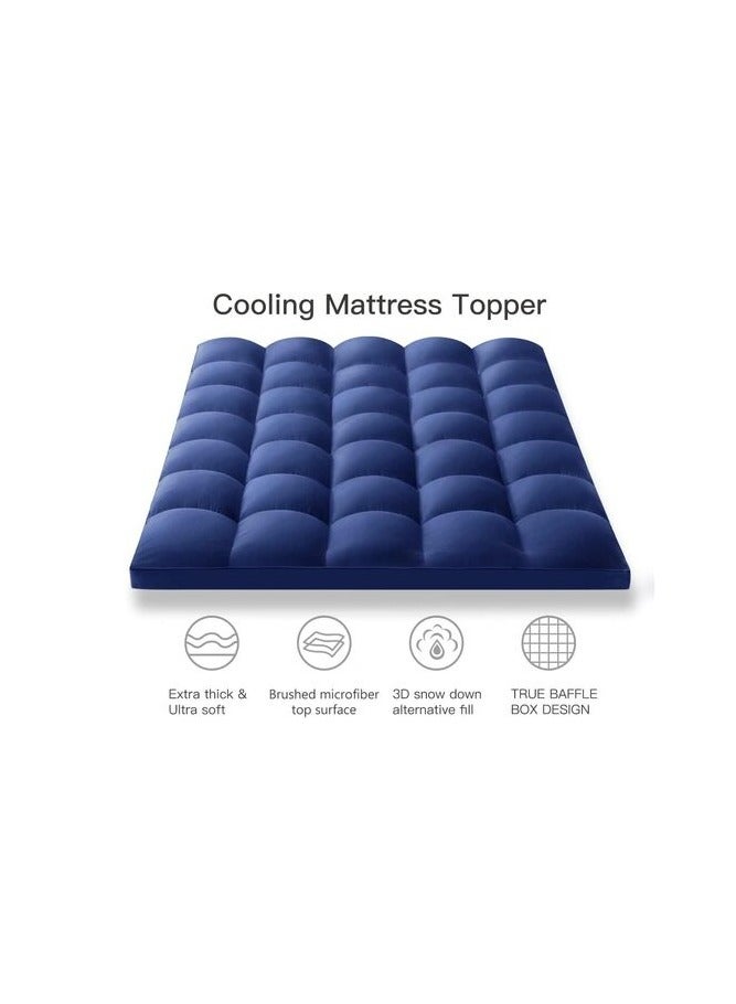 DEEP SLEEP Every Night Deep Sleep Mattress Topper Soft Comfort White 500 GSM (Dark Blue, Single Size - W 90 X L 200 Cm) - Image 2