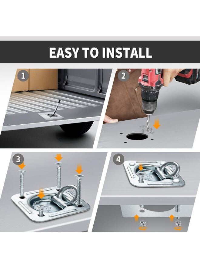 ٤ قطع من حلقات التثبيت على شكل حرف D غائرة لمقطورة دراجة نارية، قوة تحمل ٦٠٠٠ رطل، لوحة تثبيت مع مسامير عربة وصواميل ذاتية القفل. - Image 3