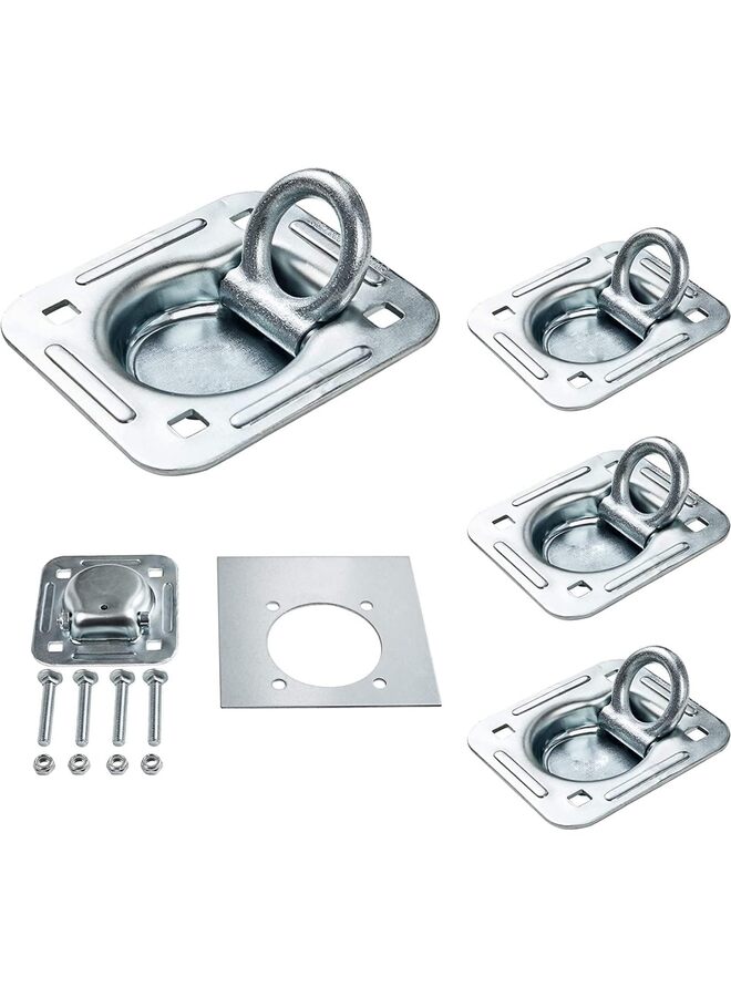 ٤ قطع من حلقات التثبيت على شكل حرف D غائرة لمقطورة دراجة نارية، قوة تحمل ٦٠٠٠ رطل، لوحة تثبيت مع مسامير عربة وصواميل ذاتية القفل. - Image 2