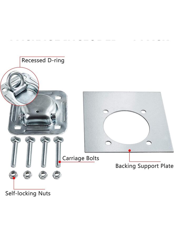 ٤ قطع من حلقات التثبيت على شكل حرف D غائرة لمقطورة دراجة نارية، قوة تحمل ٦٠٠٠ رطل، لوحة تثبيت مع مسامير عربة وصواميل ذاتية القفل. - Image 1