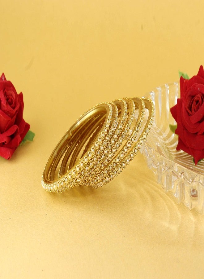 NMII Glass Golden Beads & Moti Pearls Work Designer Bangles Set For Women & Girls | Glass Bangles Golden | Tendy Bangles | bangles for kids-(G108-Golden-2.8), Set of 12 - Image 4