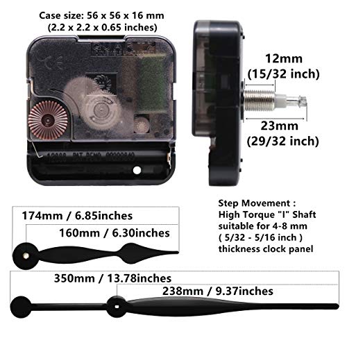 TIKROUND 12888 High Torque Quartz Clock Movement Replacement Parts with 350 mm / 13.78 Inch Long Spade Hands - Image 2