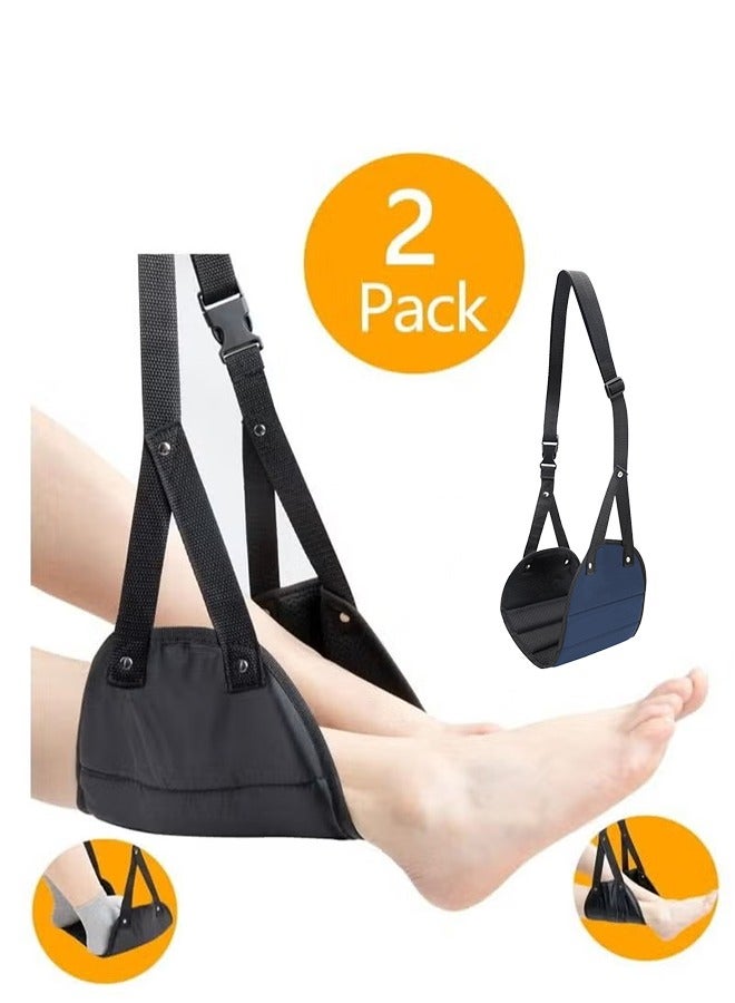 Generic Airplane Footrest, 2 Pcs Portable Travel Flight Carry-On Foot Rest Adjustable Height Hammock, Black/Blue  - Image 1