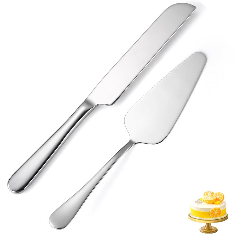 tiokin Wedding Cake Knife and Server Set SilverStainless Steel Cake Cutting Set2Pcs Include Cake Cutter And Cake Server for Wedding Birthday Parties and anniversary Dishwasher Safe